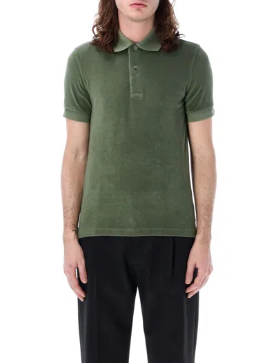 Tom Ford Towelling Polo In Military