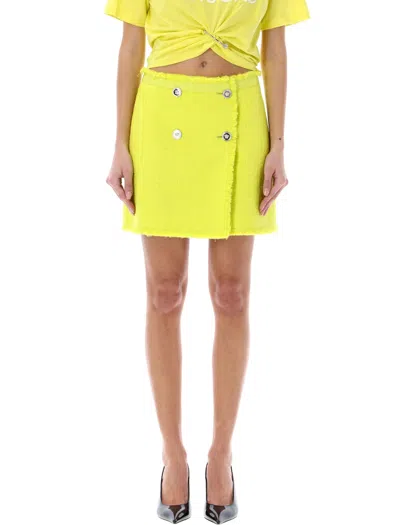 Versace Yellow Bouclé Tweed Mini Skirt For Women In Mimosa