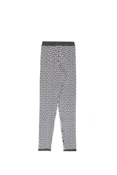 Balmain Monogram Pattern Back Zip Leggings In Nero/bianco