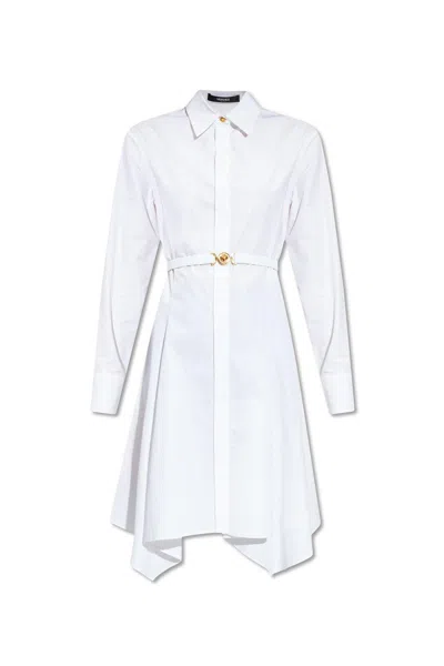 Versace Long-sleeved Shirt Dress In Optical White