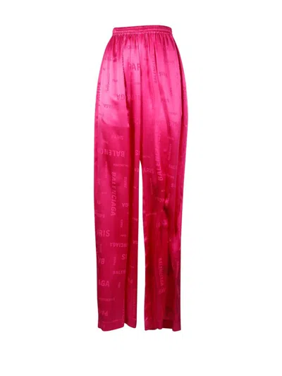 Balenciaga Allover Logo Elastic Waist Trousers In Pink