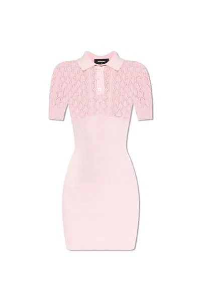 Dsquared2 Bodycon Short Sleeved Knitted Dress In Rosa