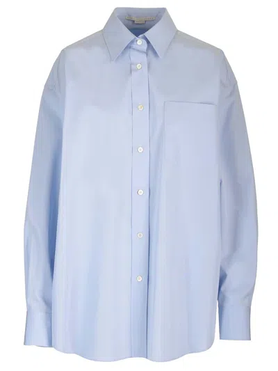 Stella Mccartney Oversized Button-front Shirt With Chiffon Back In Sky Blue