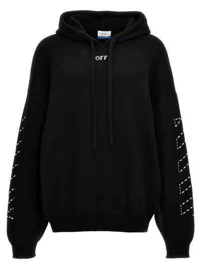 Off-white Stitch Arr Diags Hooded Sweater In White/black
