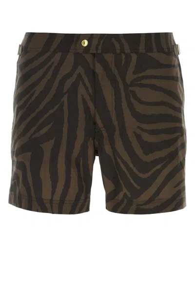 Tom Ford Printed Polyester Swimming Shorts In Zkbrw Combo Brown