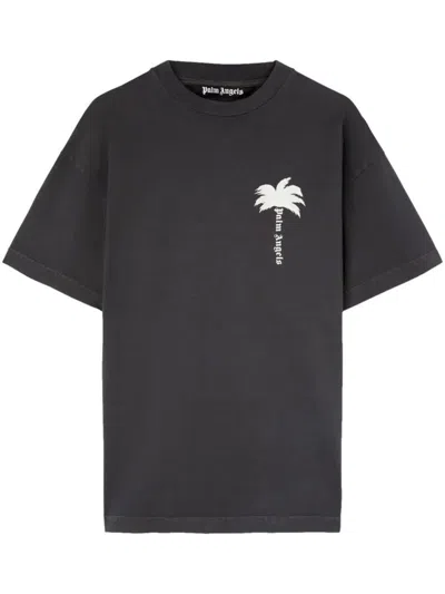 Palm Angels T-shirt Con Stampa Palm Tree In Grey