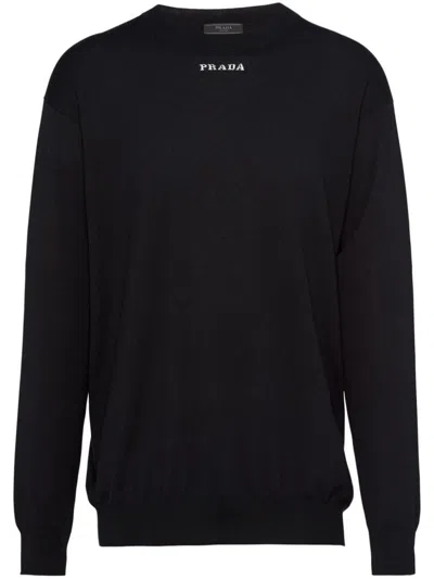 Prada Superfine Cashmere Crewneck Sweater Clothing In Black