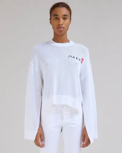 Marni Cotton Crochet Sweater In White