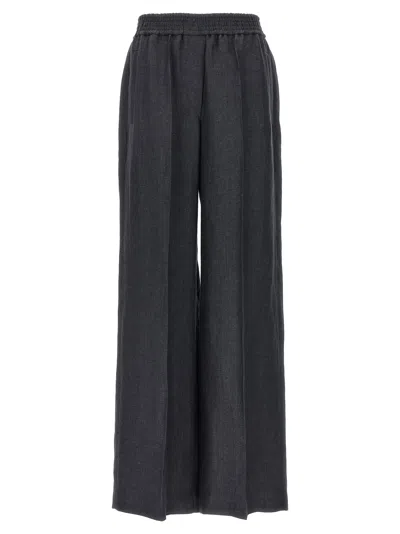 Brunello Cucinelli Chevron Linen Trousers In Black