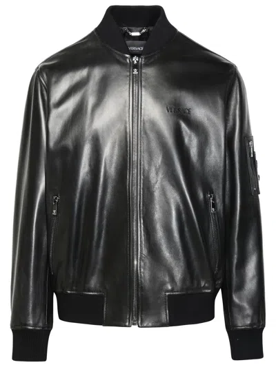 Versace Black Leather Bomber Jacket