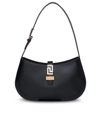 Versace Greca Large Leather Hobo Bag In Black
