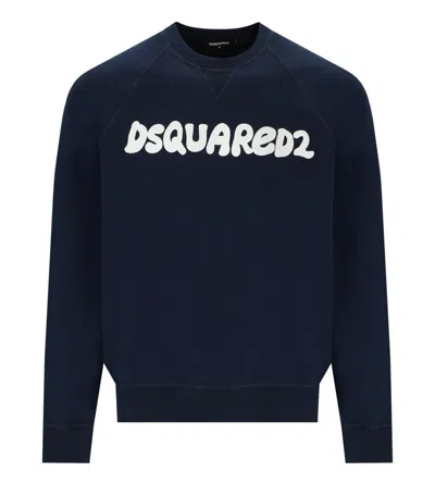 Dsquared2 Logo Printed Crewneck Sweatshirt In Blu