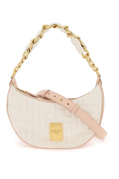 Balmain 1945 Soft Quilted Leather Hobo Bag In White,pink