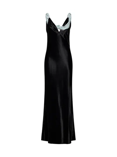 Bottega Veneta Womens Black Light Cyan Draped V-neck Satin Maxi Dress In Default Title