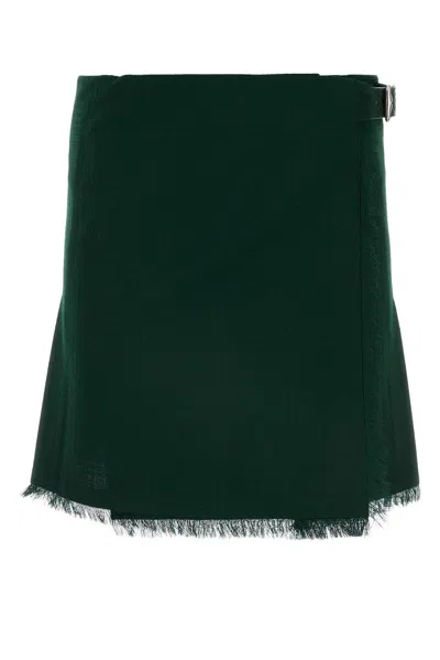 Burberry Frayed-edge Wool Pleated Skirt In Default Title