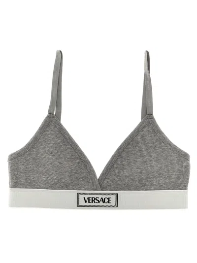 Versace Bralette A Coste Con Logo 90s Vintage In Grey