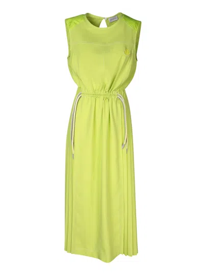 Moncler Pleated Drawstring Midi Dress In Green