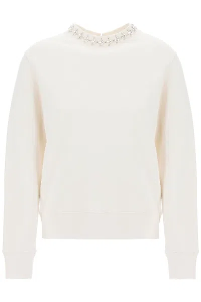 Golden Goose Lavinia Crewneck Sweatshirt With Rhinestones In Heritage White (white)