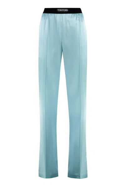 Tom Ford Silk Trousers In Light Blue