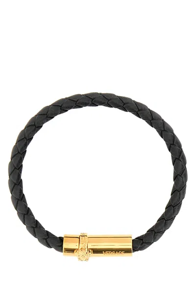 Versace Black Leather Bracelet In Nero