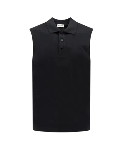 Saint Laurent Man Polo Shirt Man Black Polo Shirts In Noir