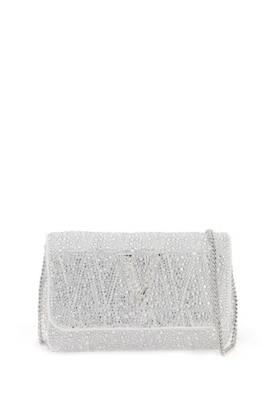Versace Virtus Mini Bag With Crystals In Optical White Palladium (silver)
