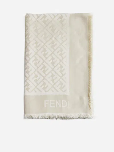 Fendi Ff Silk And Wool Shawl In White