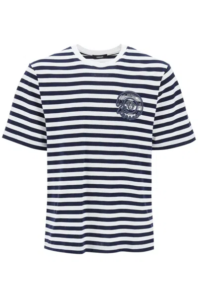 Versace Nautical Stripe T-shirt In White Navy Blue (white)
