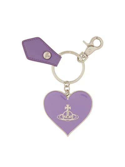 Vivienne Westwood Mirror Heart Orb Keychain In Purple