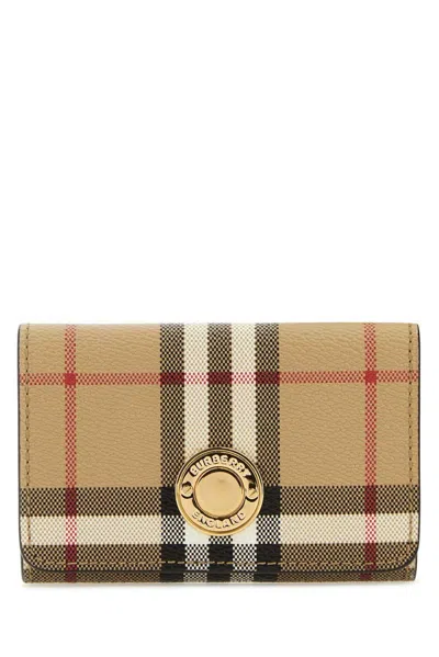 Burberry Lark Check Folding Wallet In Beige