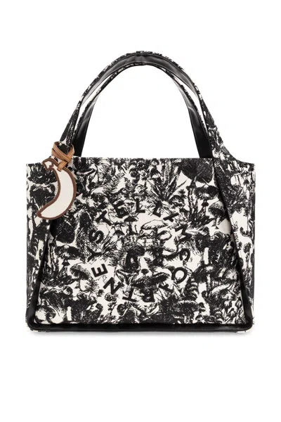 Stella Mccartney Logo Canvas Printed Tote Bag In Black