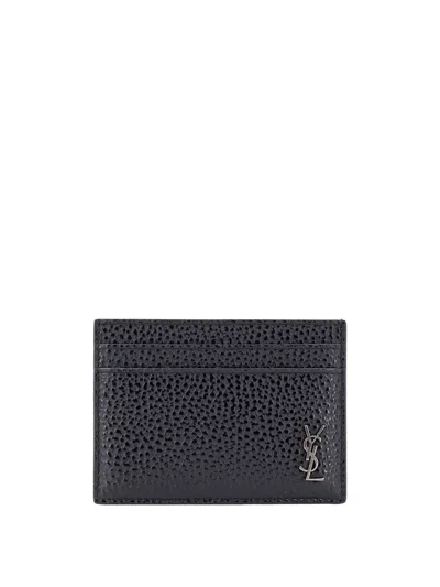 Saint Laurent Tiny Cassandre Leather Card Holder In Black