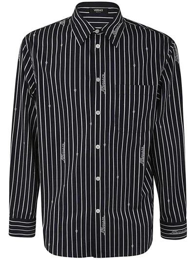 Versace Informal Shirt Striped Poplin Fabric Nautical Stripe Customization In Navy Blue