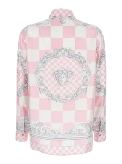 Versace Pink Shirt With Baroque Print In Satin Woman