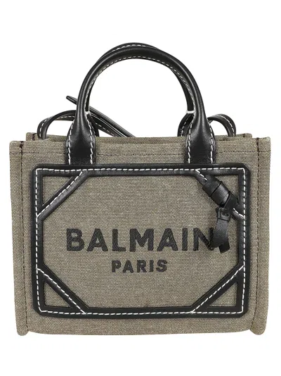 Balmain Mini B-army Canvas Tote Bag In Ubk Kaki Noir