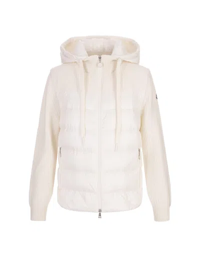 Moncler White Tricot Cardigan With Zip And Hood