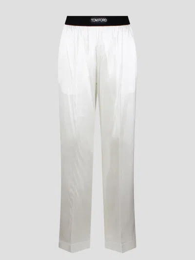 Tom Ford Logo-banded Silk Pj Trousers In White