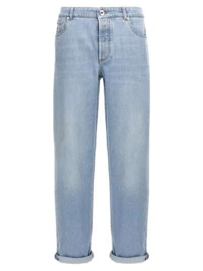 Brunello Cucinelli Logo Embroidery Jeans In Blue