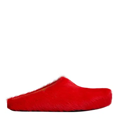 Marni Long Hair Leather Sabot Loafers In 00r66 Red