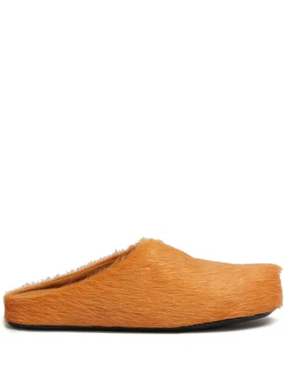 Marni Fussbett Calf-hair Slippers In Orange