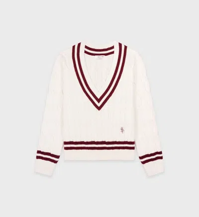 Sporty And Rich Logo-embroidered V-neck Cotton-knit Jumper In White