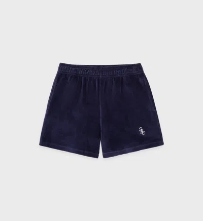 Sporty And Rich Src Velour Mini Shorts In Navy