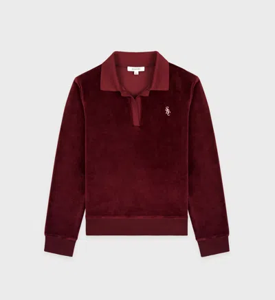 Sporty And Rich Src Velour Polo Top In Merlot