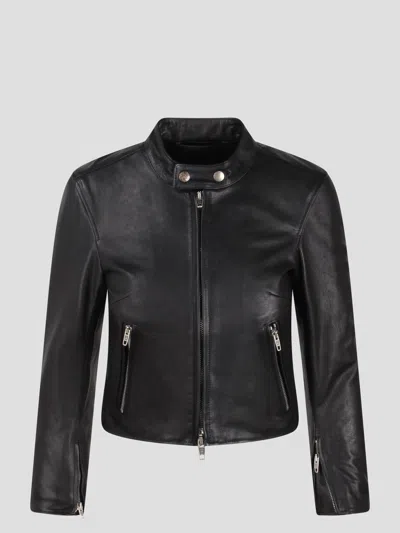 Balenciaga Racer Leather Jacket In Black