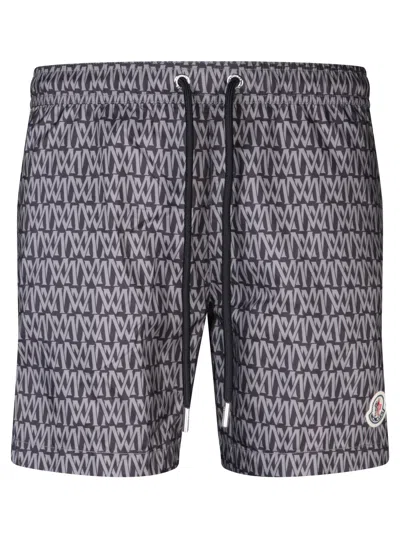 Moncler All-over Print Black Swimsuit