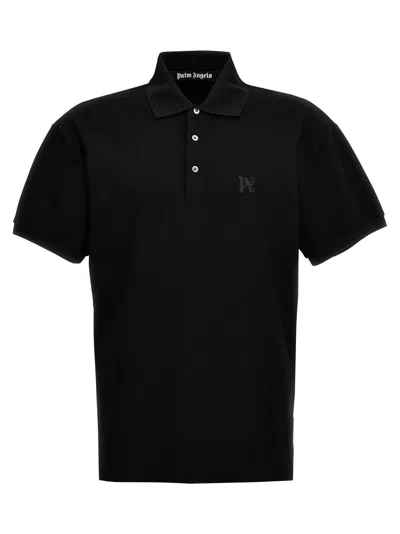 Palm Angels Monogram Polo Shirt In Black