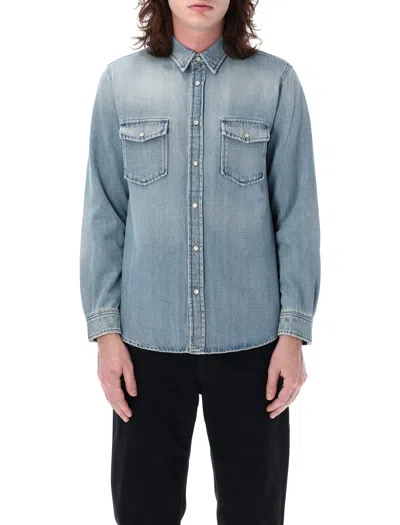 Saint Laurent Oversized Snap-button Shirt In Light Japanese Blue