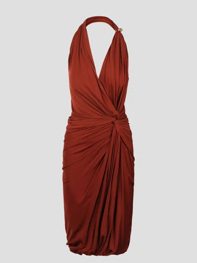 Bottega Veneta Drop Ring Detail Viscose Jersey Midi Dress In Red
