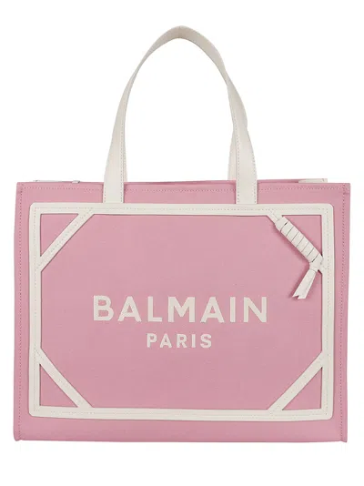 Balmain Women's B-army Medium Logo Canvas Shopper Tote Bag In Rose Creme