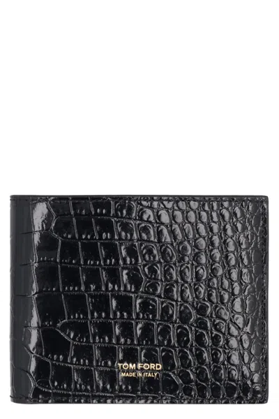 Tom Ford Croco-print Leather Wallet In Black
